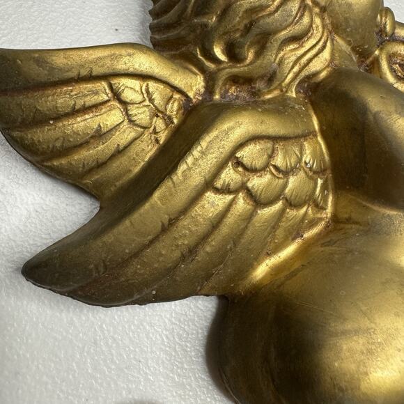 Vintage 2 Cherub Angel Christmas Wall Decoration Gold MCM Hollywood Regency - Picture 6 of 12